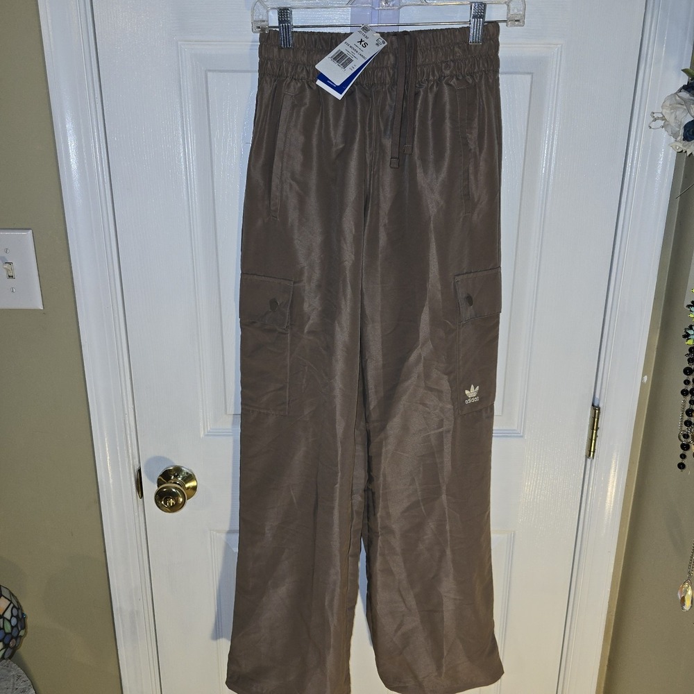 adidas Brown Wide-Leg Track Pants with Cargo Pockets